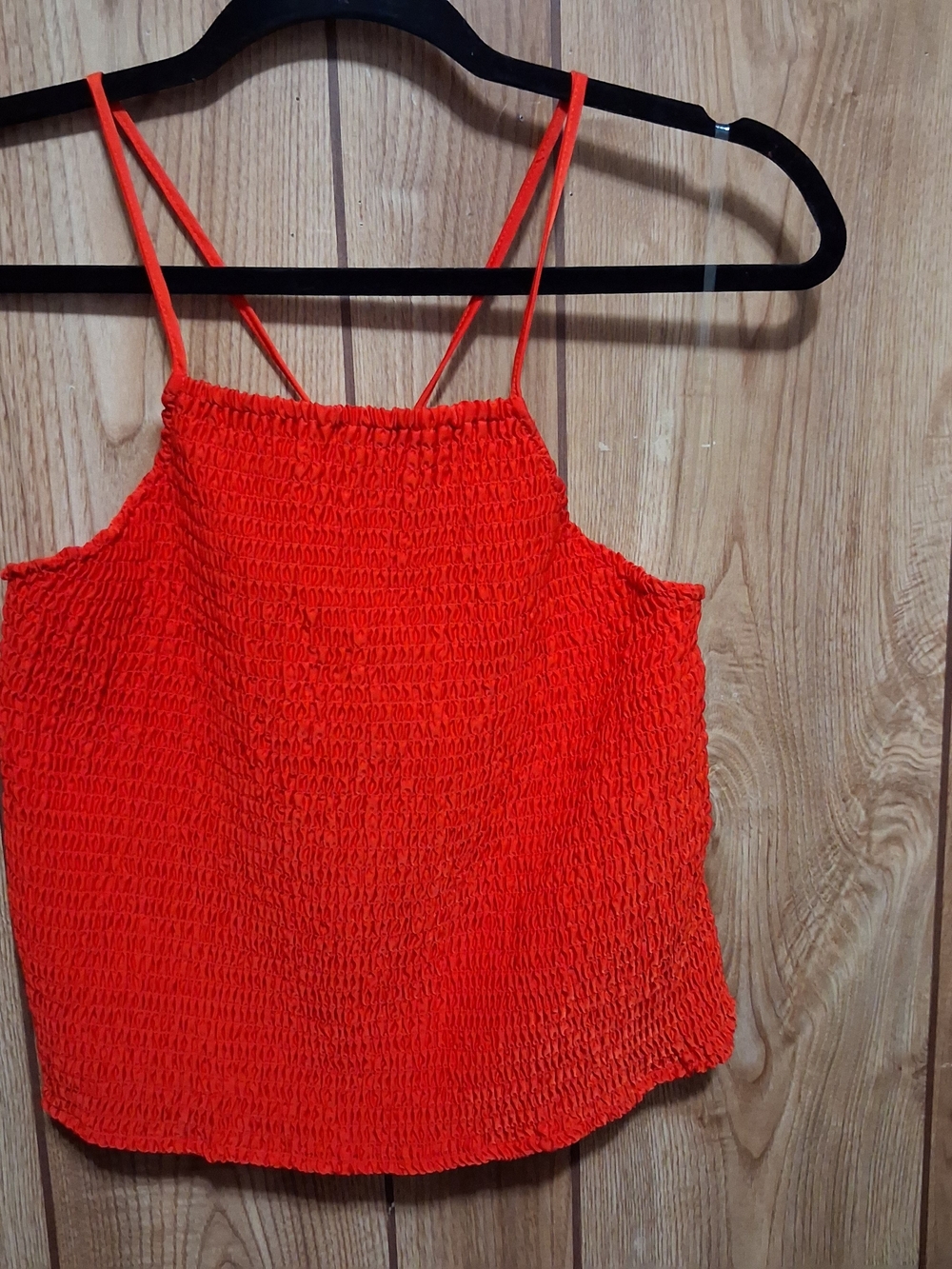 Red Smocked Stretchy Halter Top Large Recycled Fabric Festival Layering